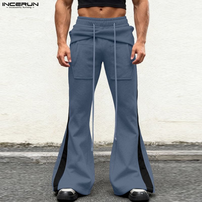 INCERUN Men Casual Drawstring Elastic Waist Hooded Long Sweatpants Flare Pants Trousers