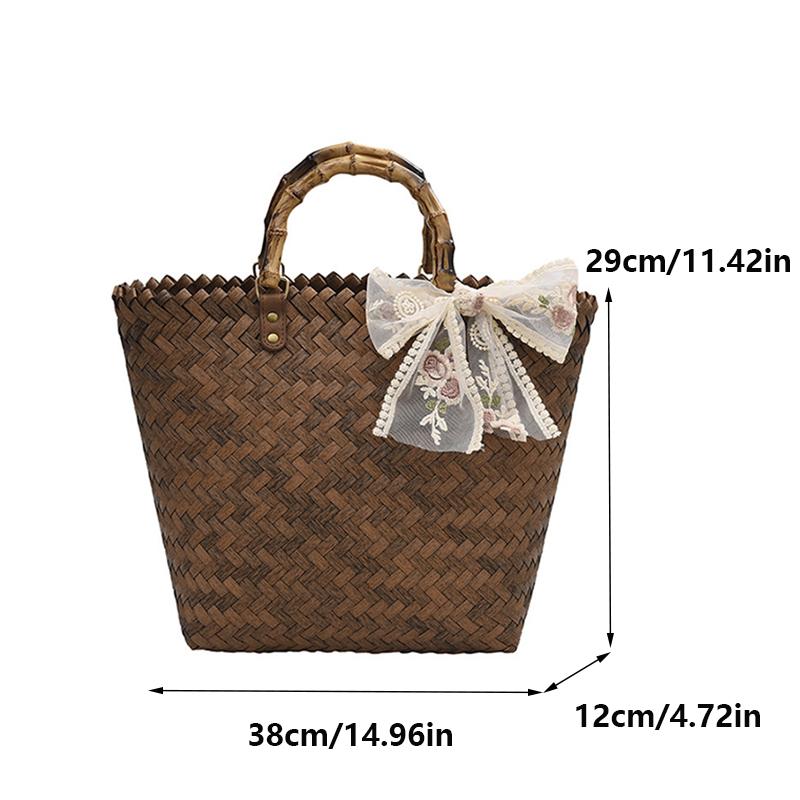 Yogodlns Borsa a mano da donna in paglia intrecciata, casual, fatta a mano, con design cavo in rattan, stile bohémien, per la spesa estiva da viaggio e da spiaggia