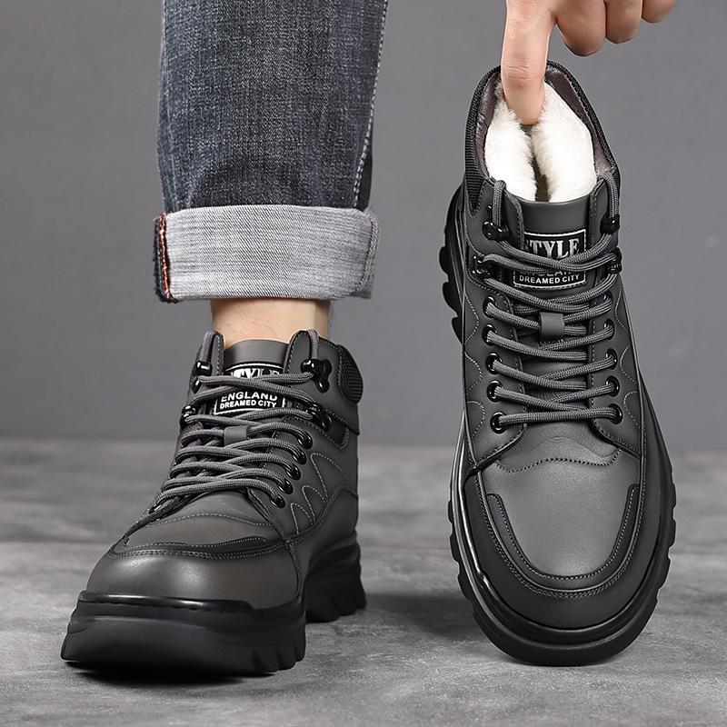 Men's 2025 Winter High-Top Cotton Leather Shoes - Warm, Non-Slip Casual Dad Shoes and Trendy Snow Boots.