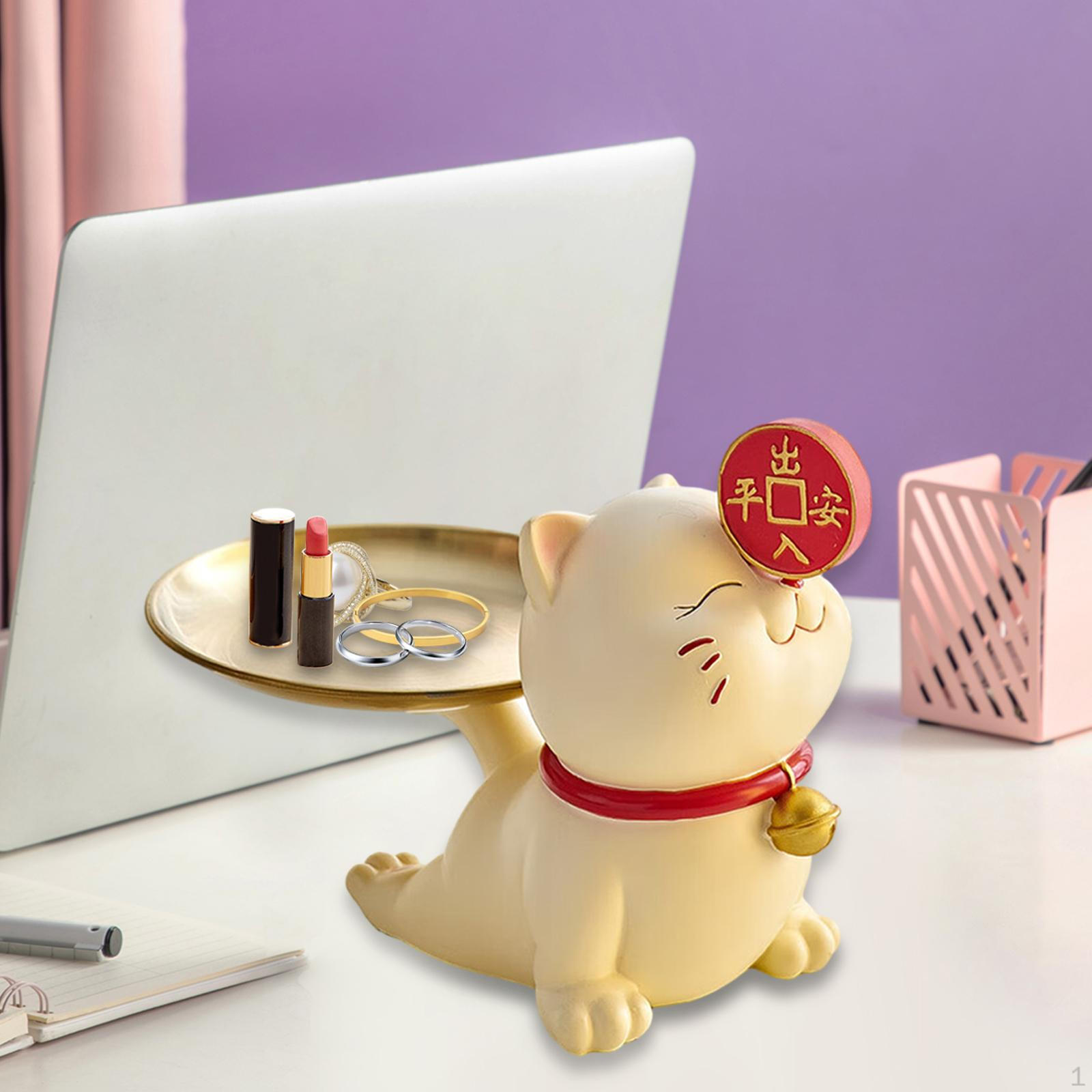 

Лоток для хранения статуи кошки, домашний декор, фигурка из смолы, орнамент, скандинавское блюдо для конфет, органайзер для стола, настольный органайзер бежевый