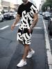 Men's Summer New Arrivals Trendy Letter Print Set Comfortable Breathable Crew Neck T-Shirt and Shorts Set Outdoor Casual Wear