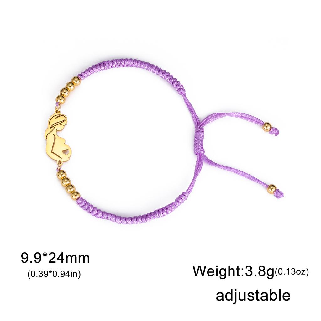 Stainless Steel Gold Color Baby Mom Family Charm Bracelet Red Black Rope Bracelets Fashion Jewelry for Women Mother's Day Gift