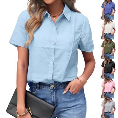 Damska Kolorowa Wszechstronna Klasyczna Koszula Krótkim Rękawem
