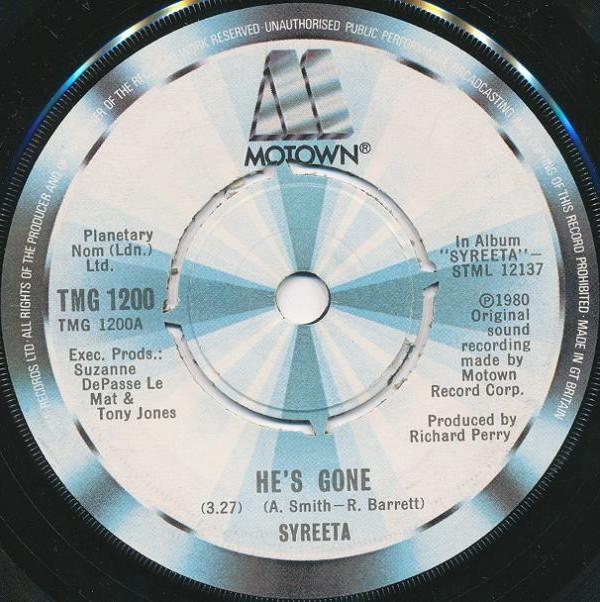 

7inch Record SYREETA Hes Gone TMG1200 Motown 1980 UK SoulFunk Used