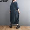 DIMANAF Plus Size Women 2025 New Dress Denim Autumn Long Sleeve Vintage Dress Long Dress Loose Dress Blue Basic Dresses