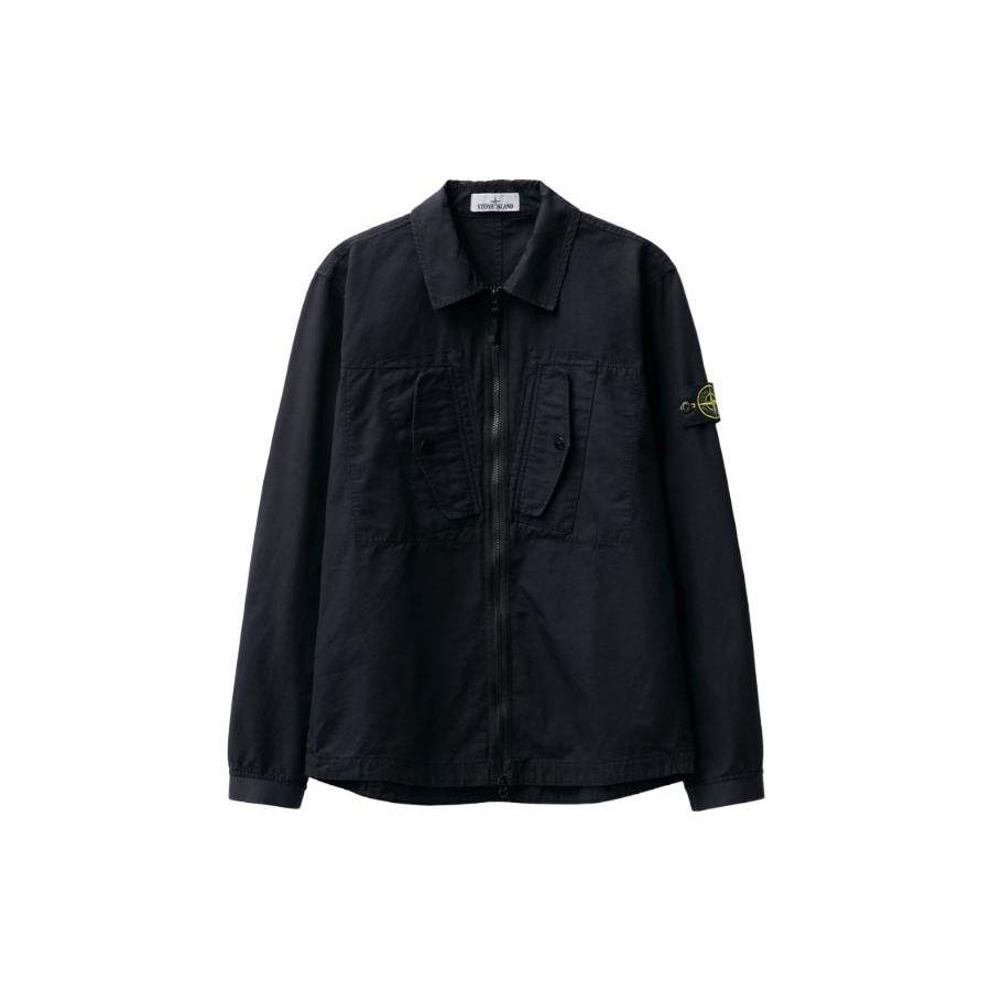 

STONE ISLAND FW23 Куртка-рубашка однотонная с логотипом на рукаве на молнии Мужская куртка Темно-синяя 791511112-V0020 XXXL