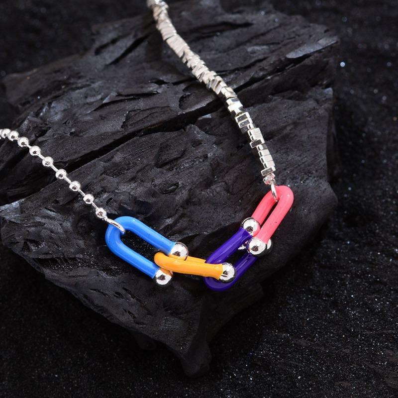 

Enamel colorful horseshoe necklace women s fashion stacking clavicle chain