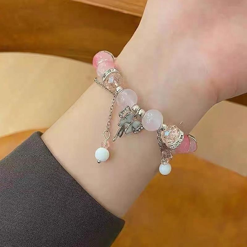 Elegant Beaded Bracelet Bowknot Charm Tassels Wrist Bangle Fashionable Women'S Hand Link Chain Trendy Jewelry Gifts