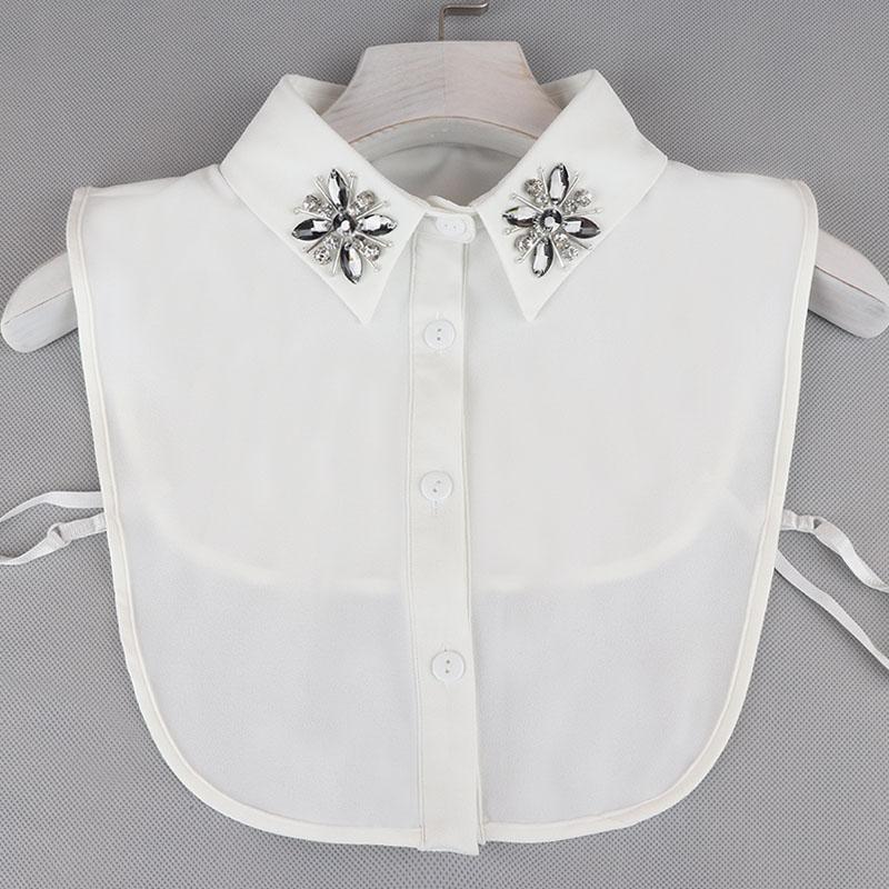 Pearl Detachable Collar Women Crystal Diamond Chiffon Shirt False Fake Collar Women Removable Peto Mujer Chemisier Faux Cols Tie