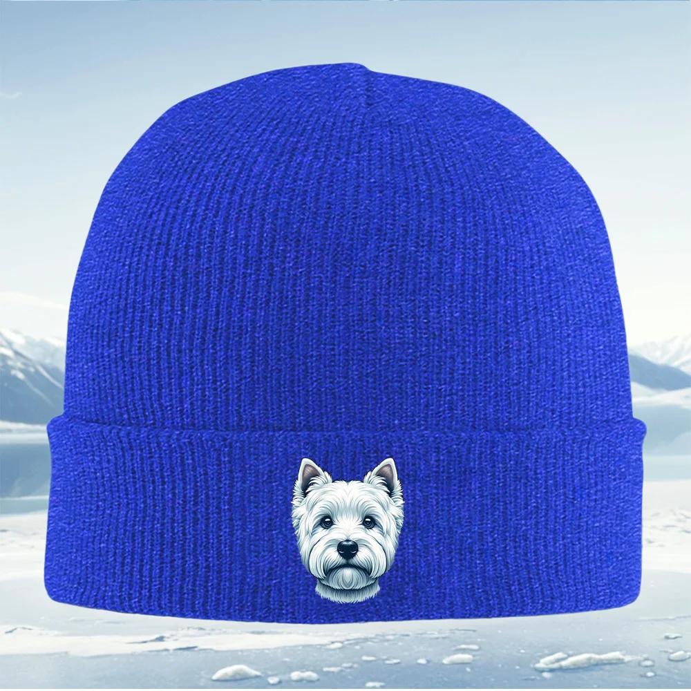 West Highland Terrier Portrait White Dog Unisex Women Unisex Knitted Hat Beanie Pullover Cap Winter Thermal Warm Christmas Outdoor