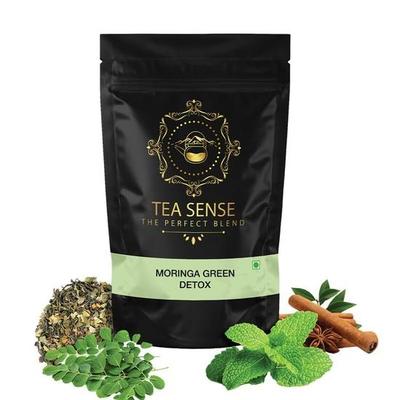 TEA SENSE Moringa Green Detox | Loose Leaf | 100 G | Green Tea, Moringa, Spearmint & Cinnamon | Healthy and Refreshing | 50+ Cups