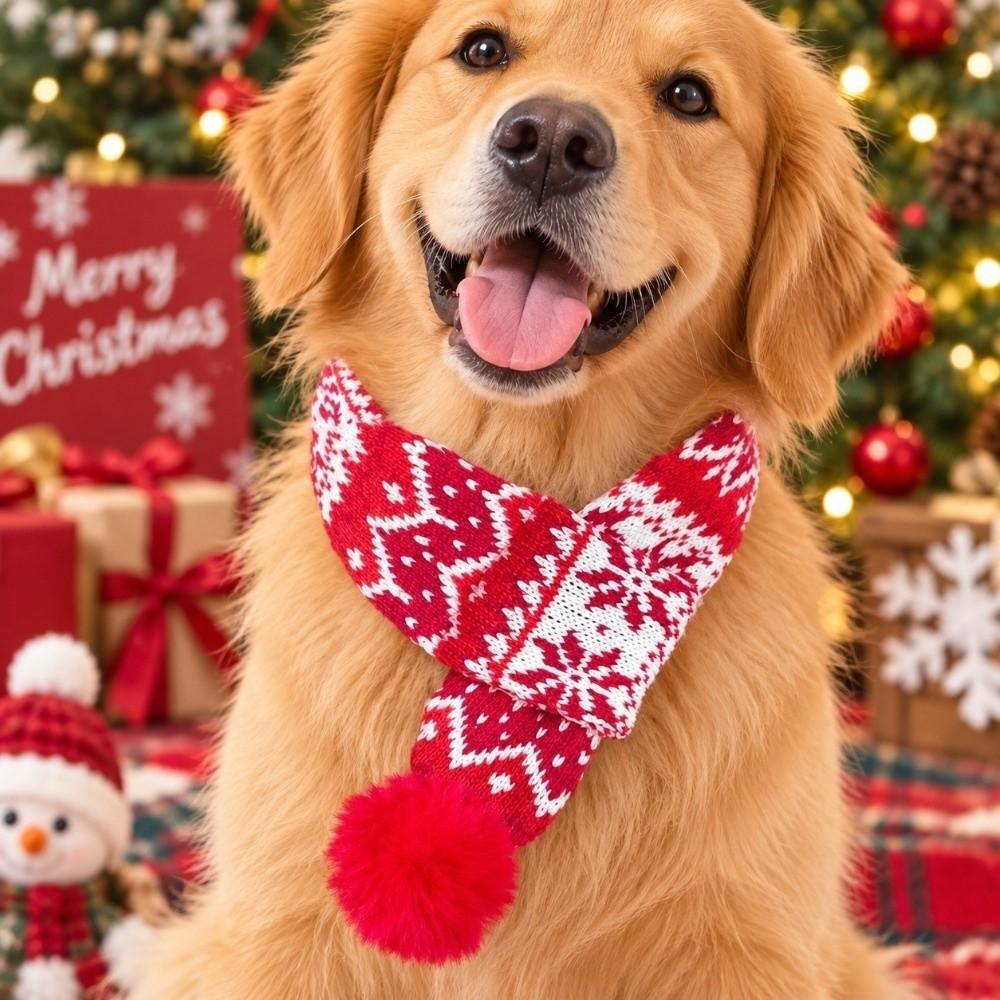 Thick Knit Cat Santa Hat Elastic Strap Pet Winter Warmer Christmas Dog Scarf  Festive Costume