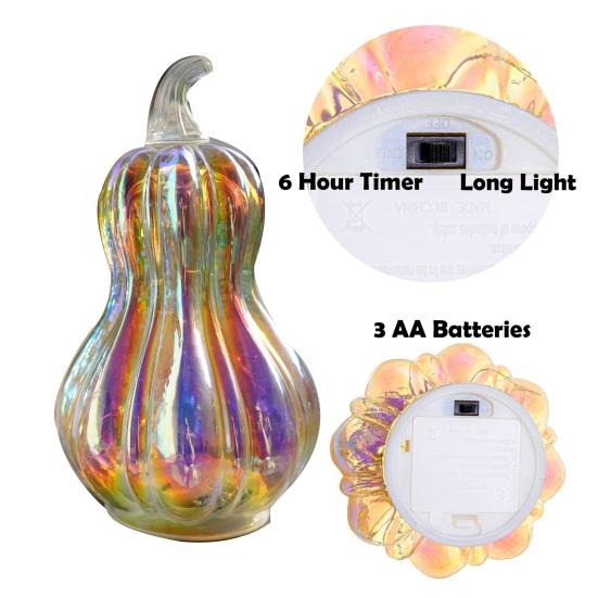 Glass Pumpkin Light Battery Operated LED Pumpkin Lantern Fall Lighted Pumpkin Table Centerpiece for Halloween Thanksgiving Home Decor