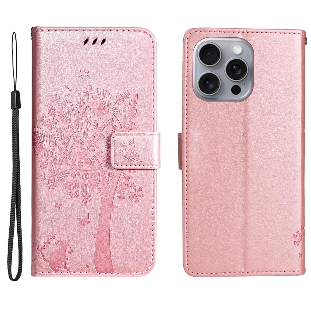 For iPhone 16 Pro Max Phone Case with Stand Cat Tree Pattern Leather Wallet Mobile Cover