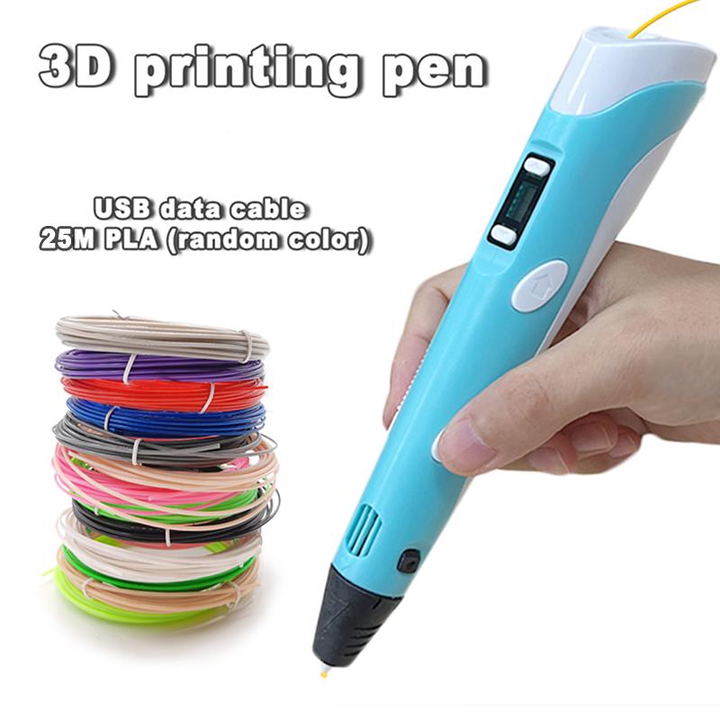Elektronischer 3D-Druckstift mit LED-Anzeige 25M PLA-Filament Kinder USB-Zeichenwerkzeug Zeichenspielzeug DIY Weihnachtsgeburtstagsgeschenk