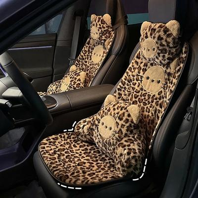 Araba Koltuk Minderi Kışlık Peluş Leopar Desenli Koltuk Minderi Kadın Sevimli Kedi Baş Desteği Bel Minderi Bel Desteği Karikatür Fiyonk
