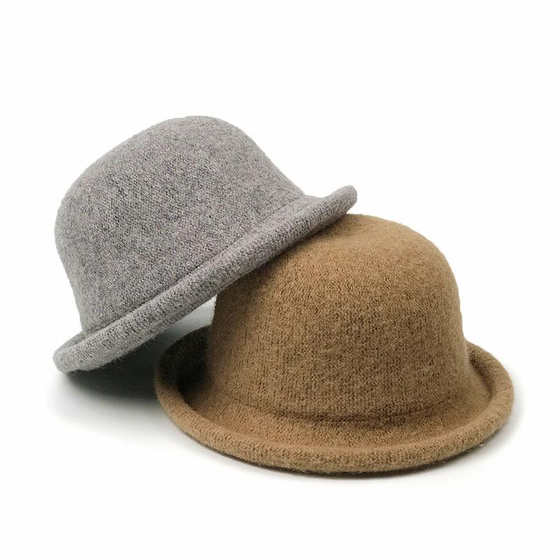 Rolled Bowler Hat Women's Winter Fashion Straw Hat Knitted Pot Hat Japanese Casual Versatile Bucket Hat