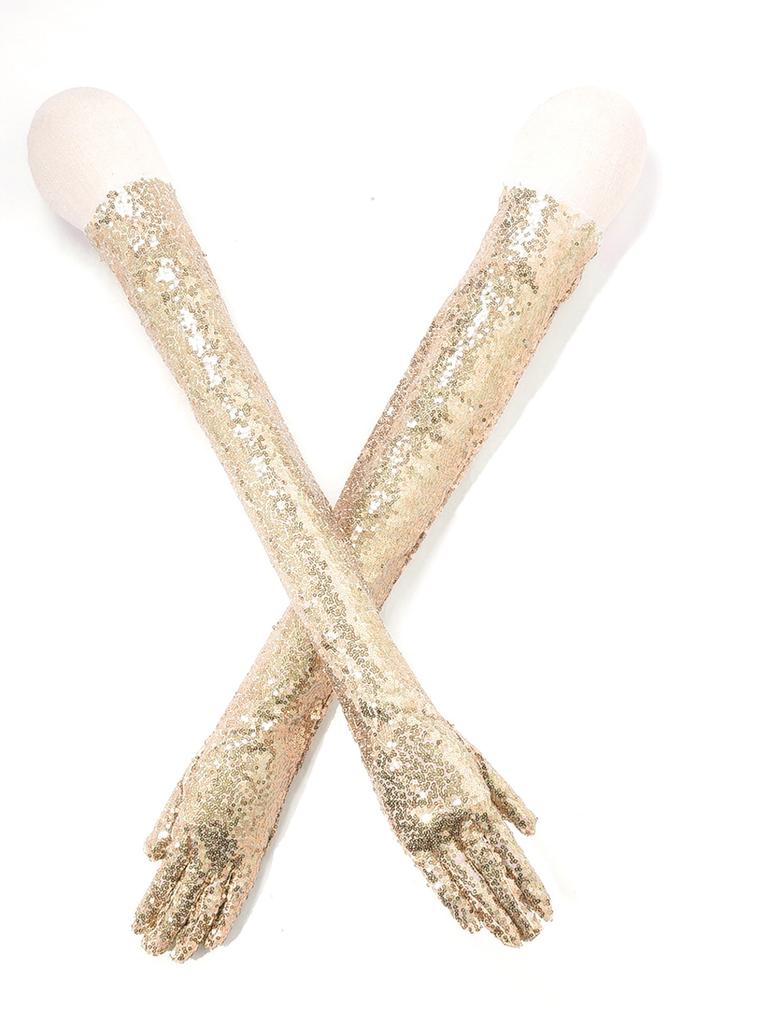 Vintage 1920s Shiny Sequins Gloves Finger Elbow Length Long Gloves for Opera Evening Performance Costumes Accessories