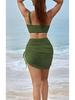 2025 European and American Solid Color Mesh Patchwork Drawstring Split Swimsuit