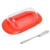 Round Edge Plastic Butter Storage Box Cheese Dessert Bread Container with Transparent Lid KnifeRed
