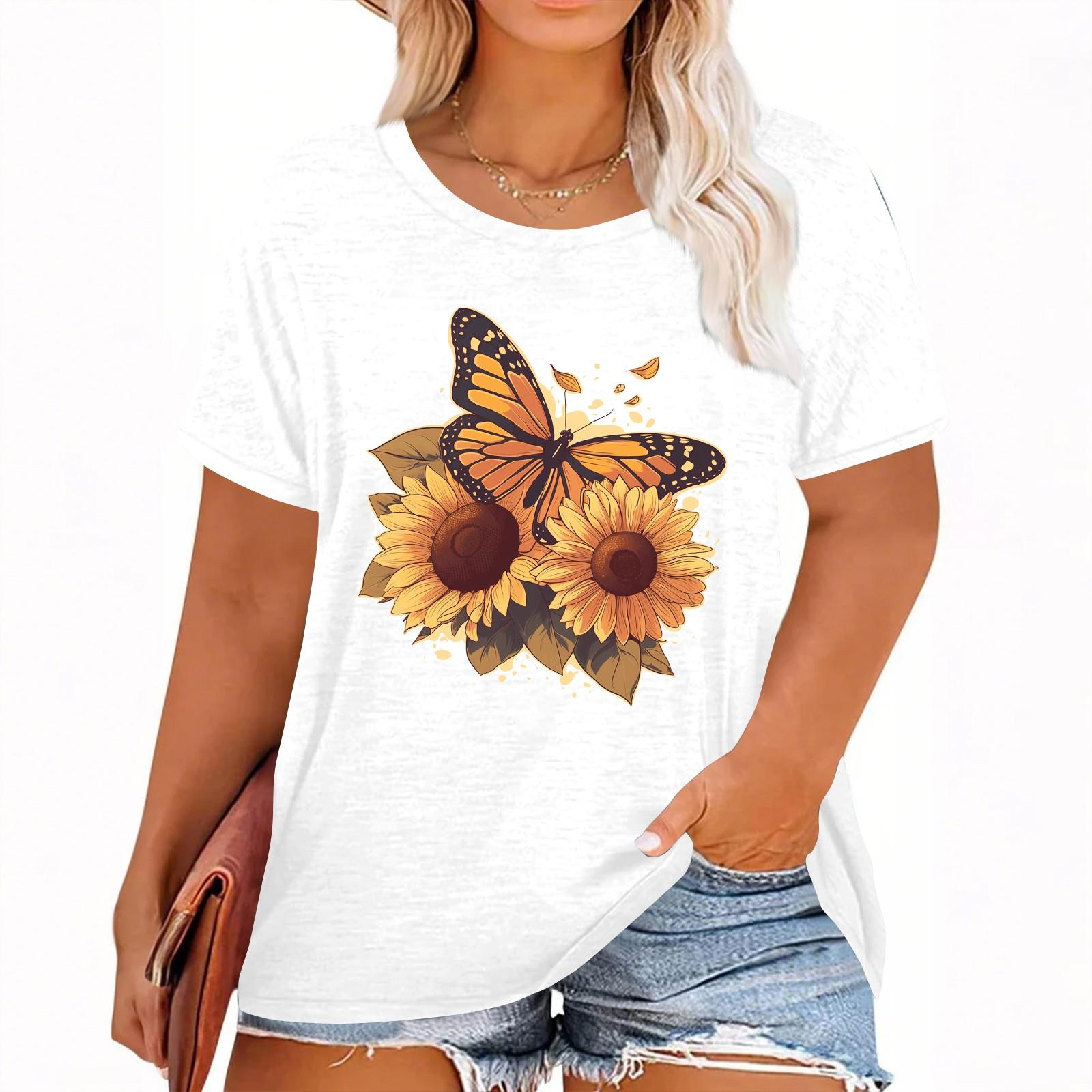 

Женская футболка с коротким рукавом и гавайским цветочным принтом XL белый