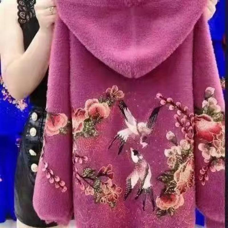 

Осенне-зимняя женская куртка из норкового бархата с длинными рукавами, утолщенный теплый кардиган, топы 6XL фиолетовый