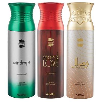 Raindrops, Sacred Love & Wisal Deodorant Spray - For Women (200 Ml, Pack of 3), Citrus, Floral, Fresh, Fruity, Oriental, Sweet