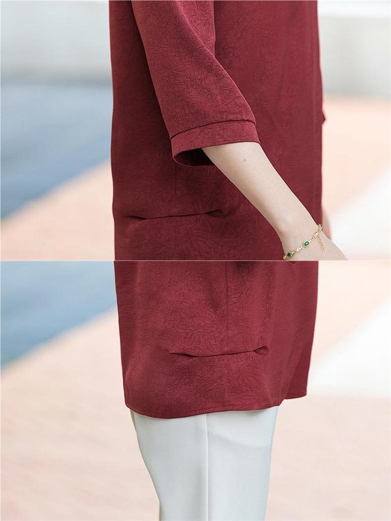 Stylowa koszula z siedmioma rękawami i kołnierzykiem na lato 2026 dla kobiet w średnim i starszym wieku - Opcje w rozmiarach Plus Size