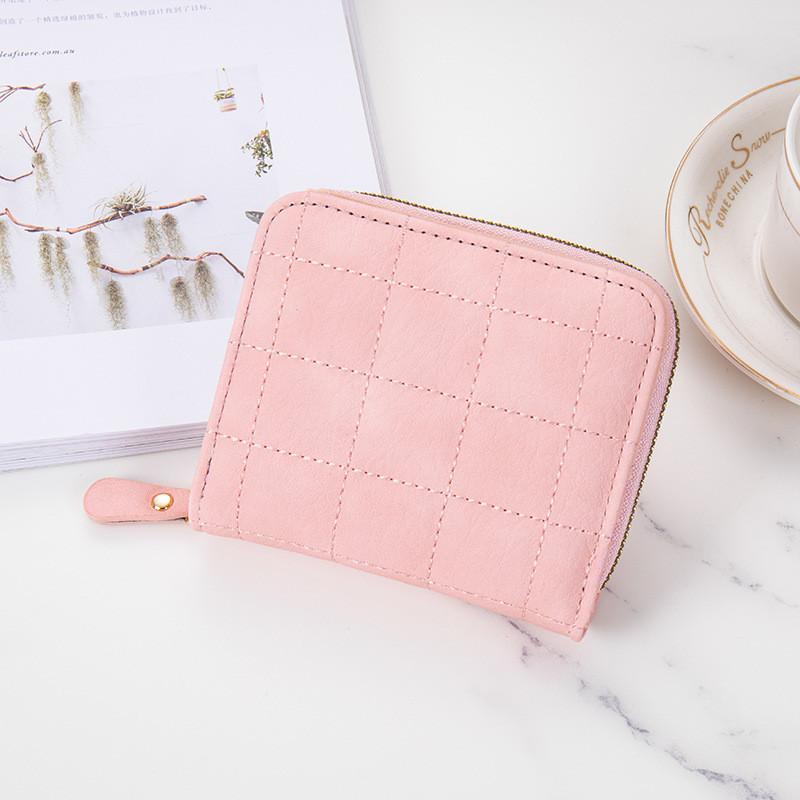 Модный Городской Женский Кошелек Короткий Межграничный На Молнии Однотонный Вышивка Студенческий Внешняя Торговля Тофу Маленький Кошелек розовый