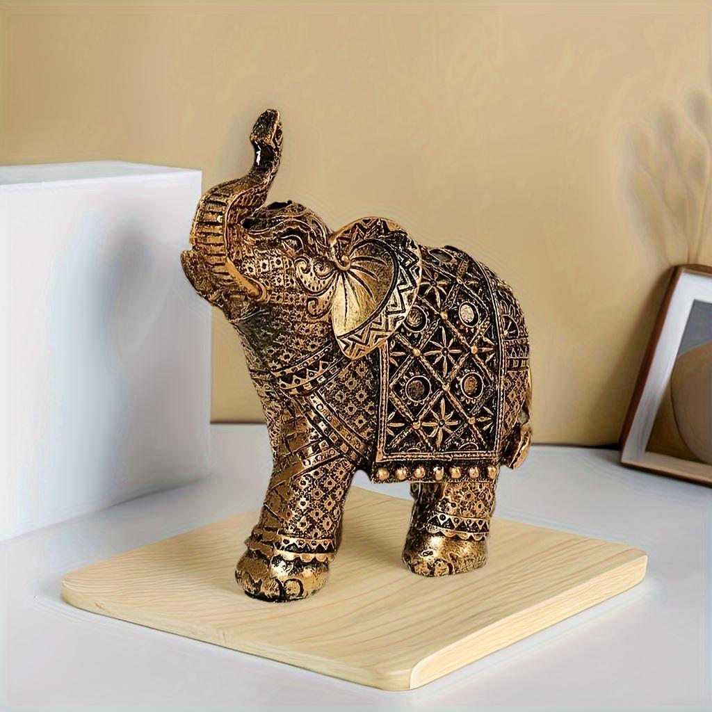 Lucky Fortune Elephant Ornament - Resin Feng Shui Animal Statue Art Craft for Home Living Room, Bookshelf, Office, and Desk Decor