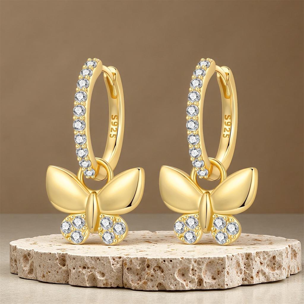 Orstarry 925 Sterling Silver 18k Golden Butterfly Insect Drop Earrings Women Earrings Birthday Party Jewelry Fine Original Gifts