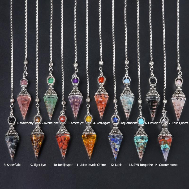 Natural Stone Spirit Pendulum Pendant Latticed Chain Energy Luck Mysterious Reiki Resin For Jewelry Making Accessories Necklaces