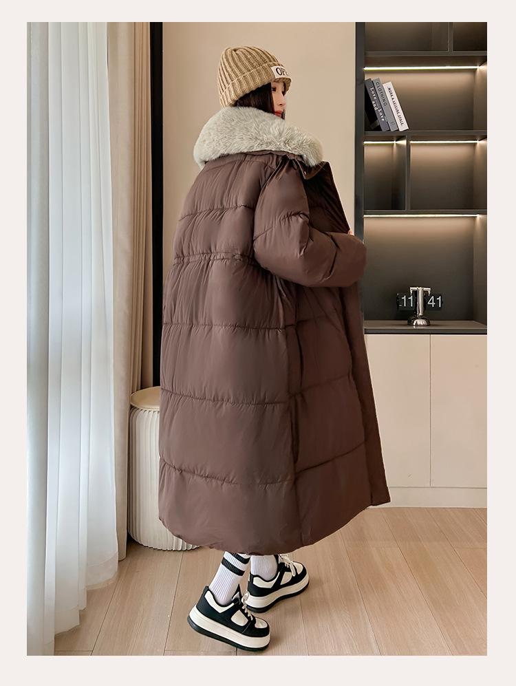 Women’s Calf-Length Windproof Thicken Warm Winter Jacket With Fur Lapel