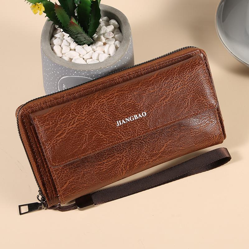 

Новый мужской кошелек-кошелек большой вместимости на молнии с несколькими отделениями для карт, кошелек-клатч большой вместимости, сумка для мобильного телефона, сумка для мелочи коричневый