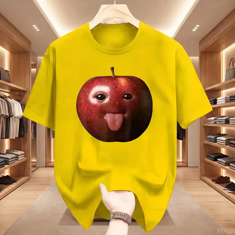 Funny Silly AI Apple Gen Z Meme BrainRot Humor Tongue Out T-shirt for Men T Shirts Crewneck Short Sleeve Tops