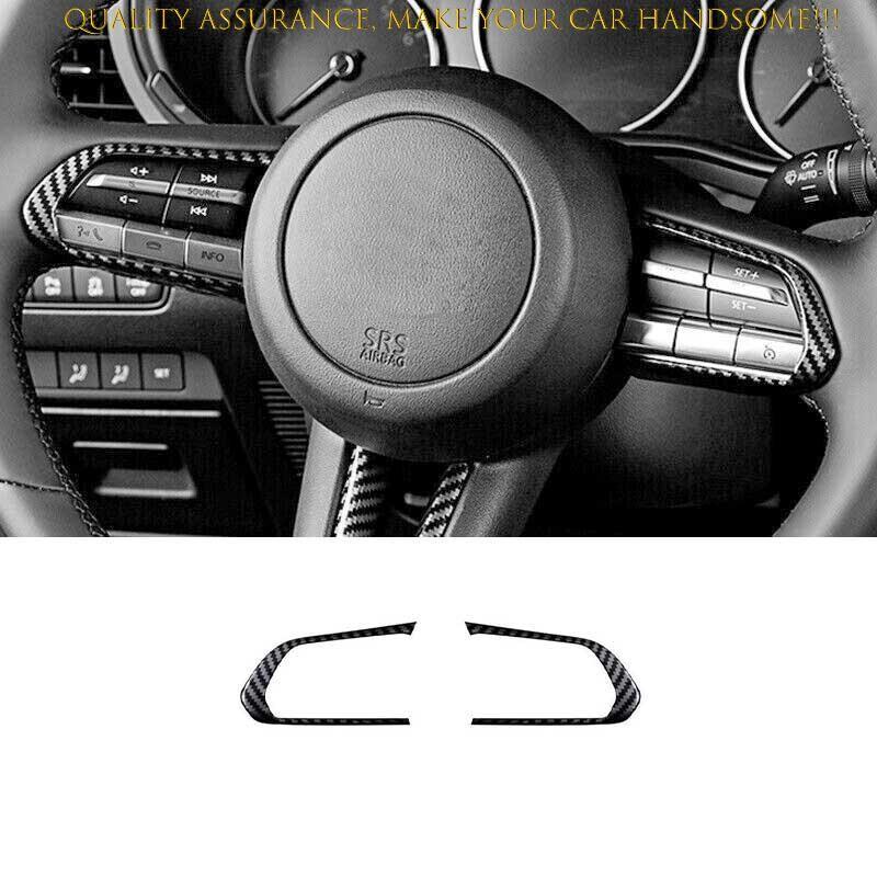 For Mazda 3 Axela 2019-2024 Carbon Fiber Steering Wheel Control Cover Trim 2PCS