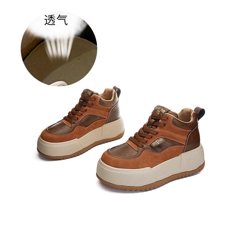 

Кожаные высокие белые кеды женские 2025 весна новая толстая подошва увеличивающая рост обувь повседневная модная универсальная ретро женская обувь тренд 35