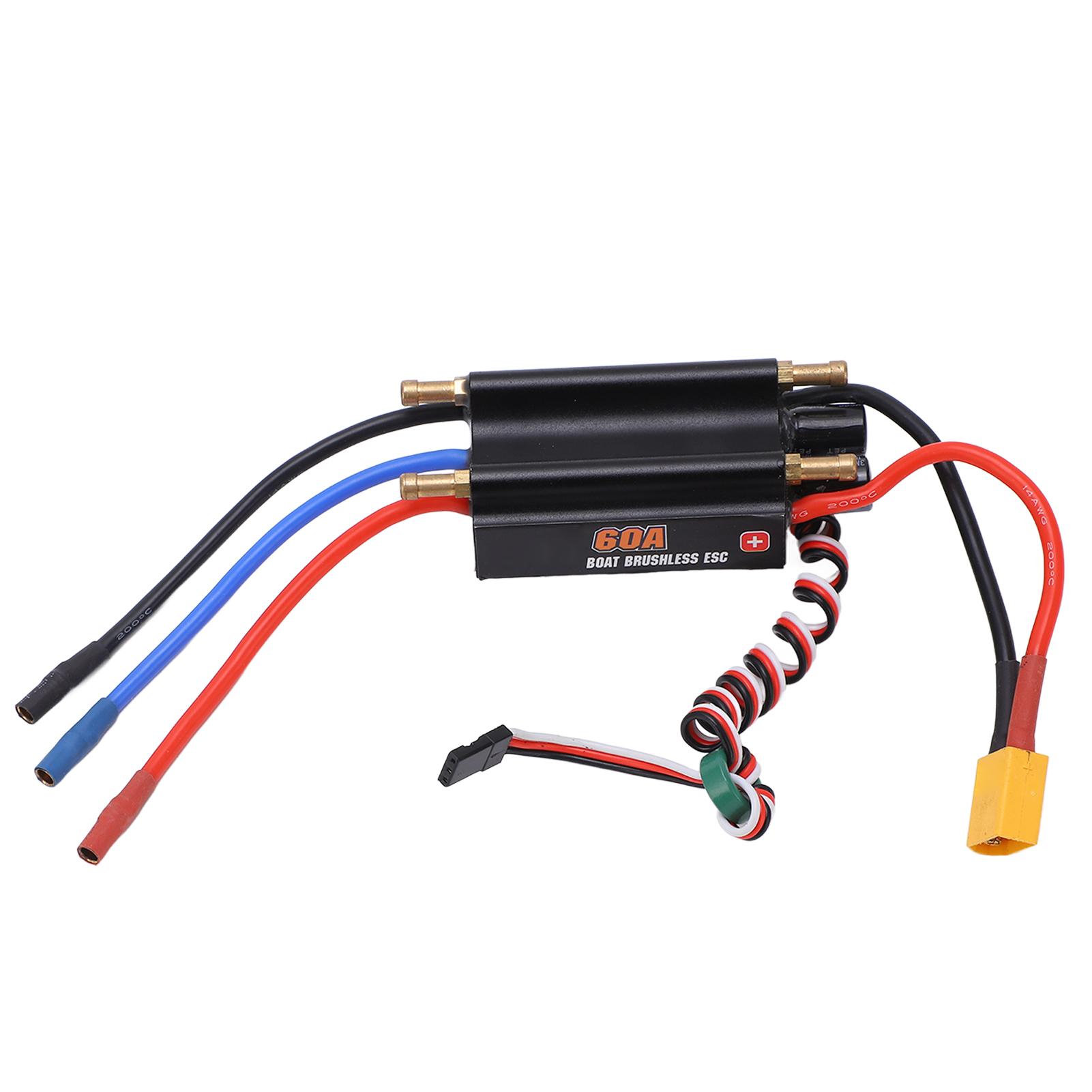 

60A Безколекторний Електронний Регулятор Швидкості з Роз ємом XT60 Перемикач BEC Водонепроникний ESC для Радіокерованого Човна Чорний