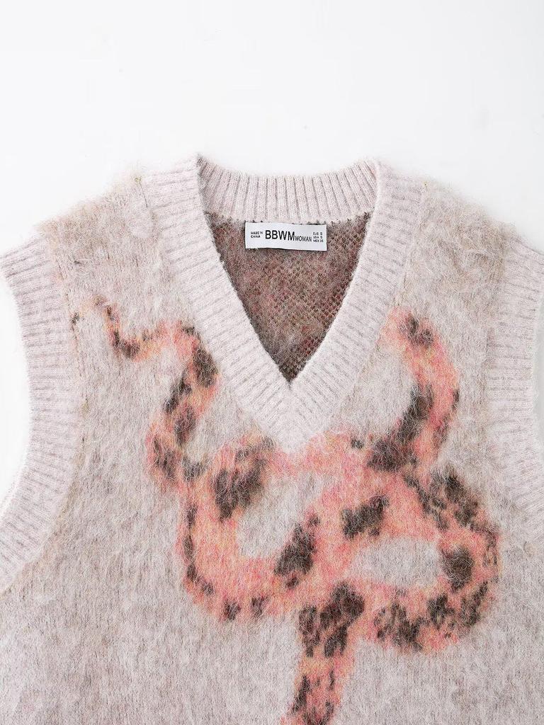 2025 Spring Women's European & American V-Neck Jacquard Knit Vest Top