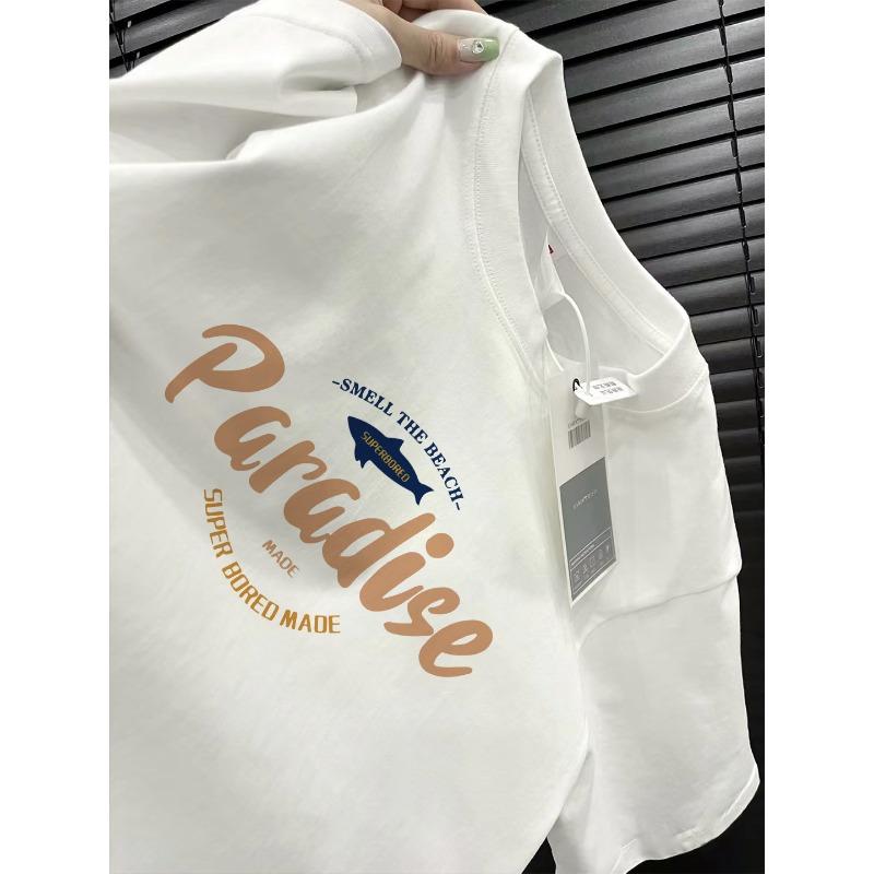 

Летняя свободная футболка из чистого хлопка с круглым вырезом и короткими рукавами, мужская модная футболка с коротким рукавом и принтом букв XXXL