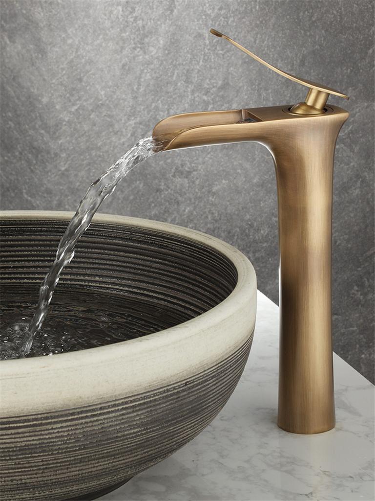 Antique Bronze Bathroom Faucet Basin Faucets Hot & Cold Brass Bathroom Sink Faucet Waterfall Lavotory Faucet Mixer Water Tap