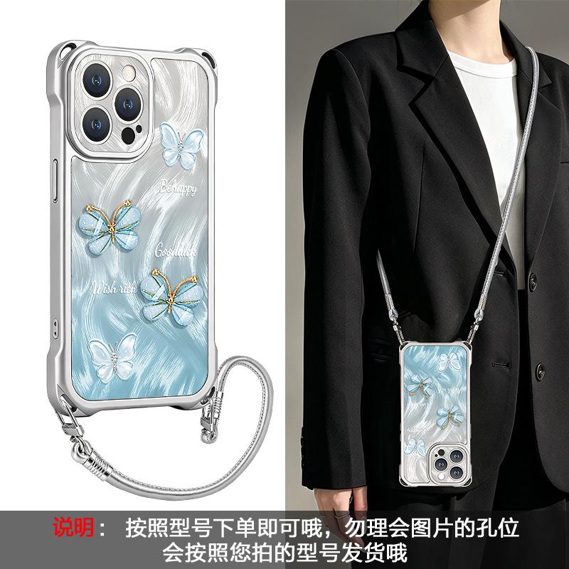 Smudged butterfly doll is suitable for Apple 11promax mobile phone case iphone11 four-corner lanyard 11 feather yarn 11 women