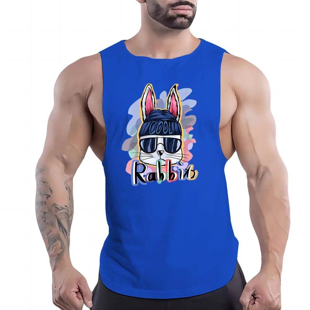 Daily O Collar Breathable Simple Casual Cartoon Animal Print Outdoor Street Style Sleeveless Multi-Color Vest Gym Sports Style