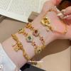 K Real Gold Electroplated Metal Beaded Flower Bracelet French Retro Sand Gold Bracelet Light Luxury High-end Jewelry Women