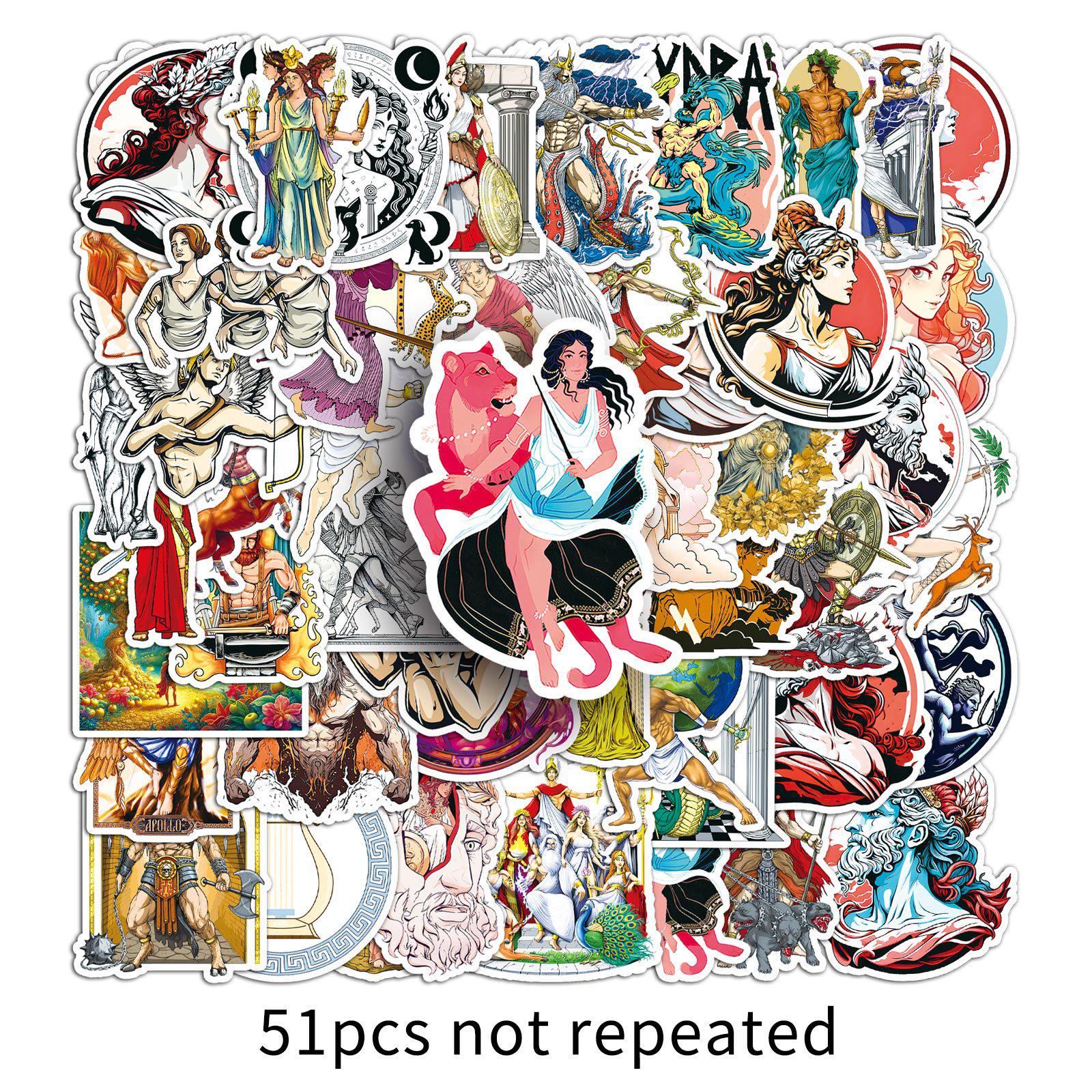 Ancient Greek Mythology Character Stickers: Zeus, Medusa, Athena - 51 Waterproof Decorative Stickers for Phone Cases.
