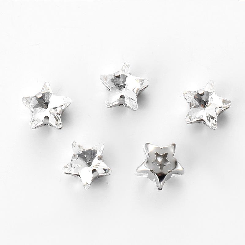 50 Pcs 10mm Star Glass Claw Drill with Hole Pentagram Hand-sewn Drill DIY Wedding Shoes and Clothing Bags Hairpin Jewelry Accessories