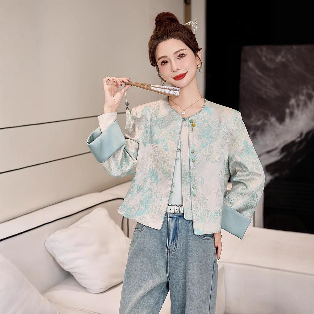 Women's Chinese Style Embroidered Jacquard Jacket, Round Neck, Spring/Autumn 2025 (YL715)