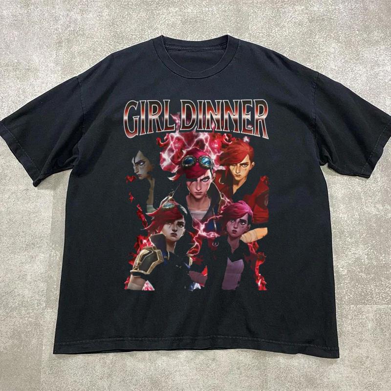 Caitlyn Arcane T-Shirt Men Women Vintage Streetwear League of Legends Shirt Anime Apparel Fanmerch Lol Merchandise Cotton Tee