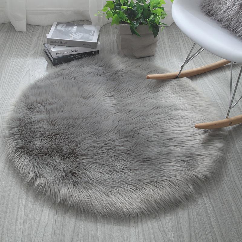 Round Faux Sheepskin Long Pile Rug for Chair, Yoga, Living Room, Bedroom, Sofa Cushion
