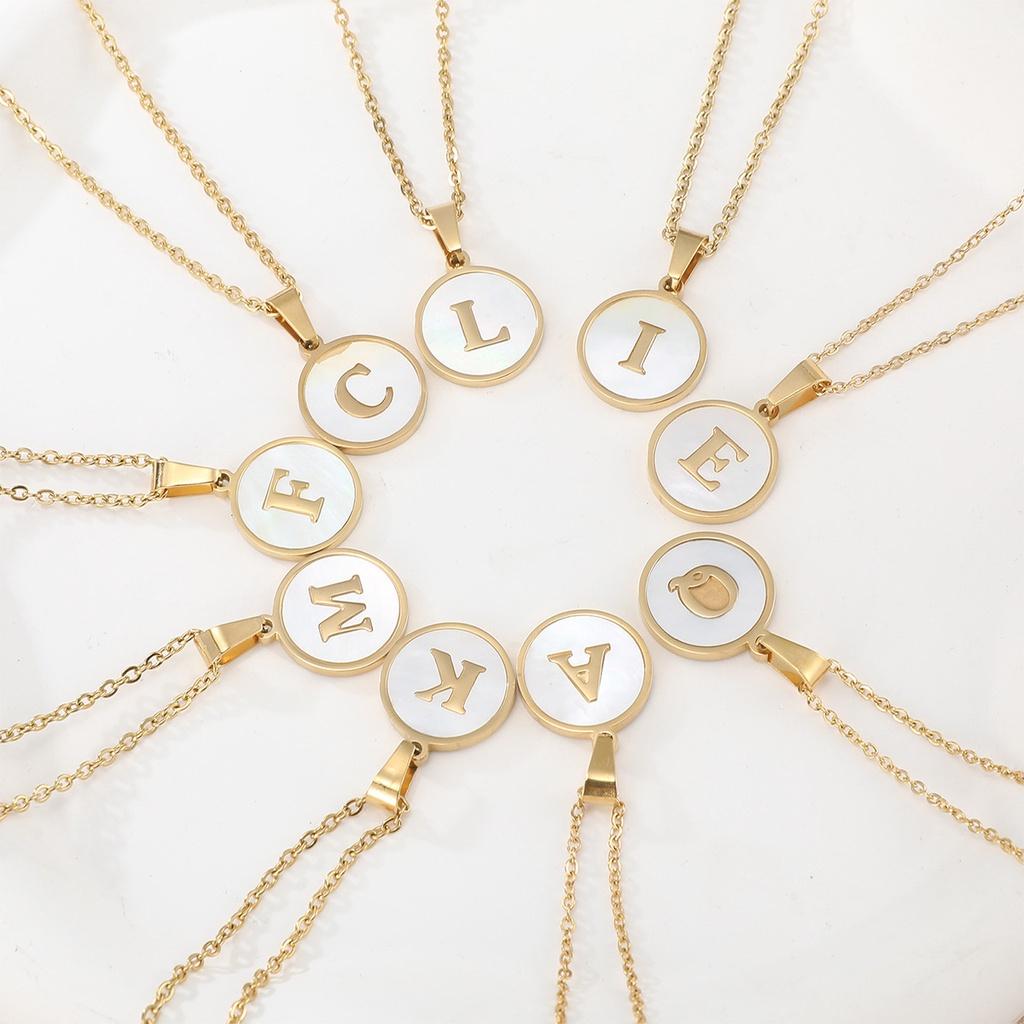 Stylish Stainless Steel Shell Letter Necklace For Women Round Titanium Steel Pendant Necklace With English Alphabet Letters